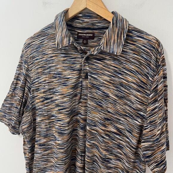 Johnston & Murphy Men's Blue & Yellow Print Short Sleeve Polo Top Size XL - Picture 2 of 5